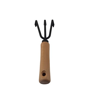 Household steel garden hand rake with wooden handle