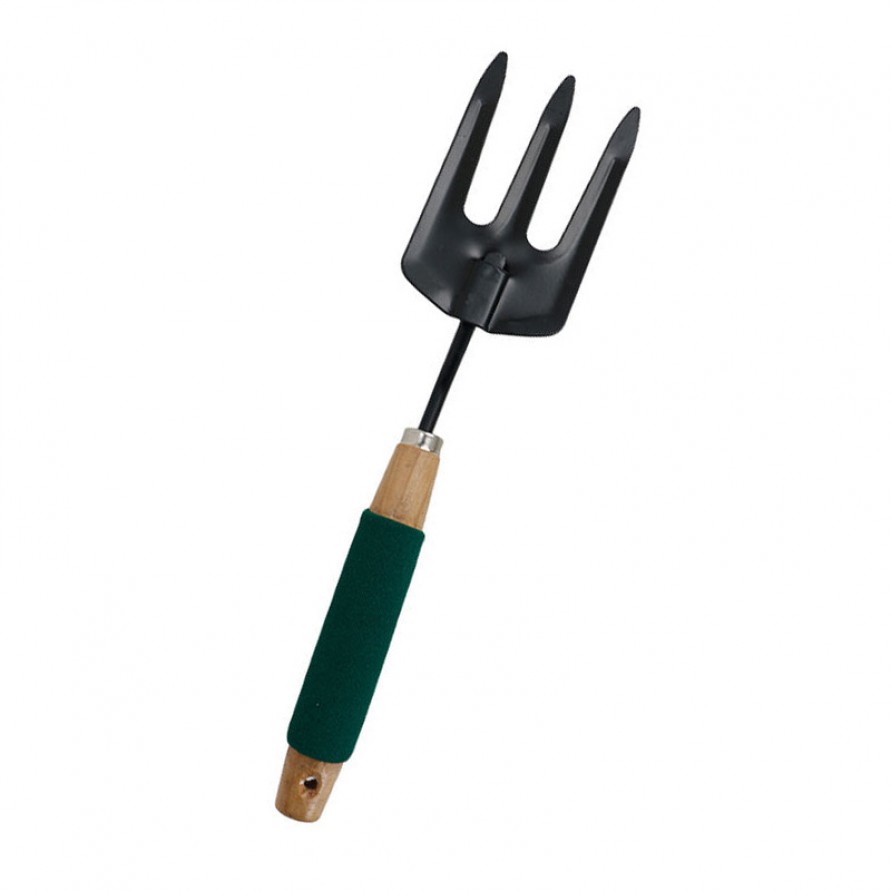 High-carbon steel three-pronged garden rake