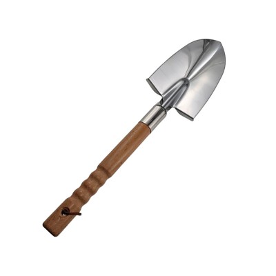 Wooden-handled stainless steel garden trowel