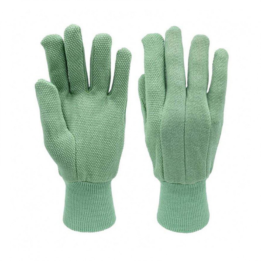 Soft cotton knitted PVC dotted gardening gloves