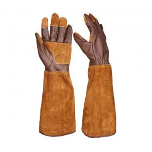 High-protection long leather gardening gloves