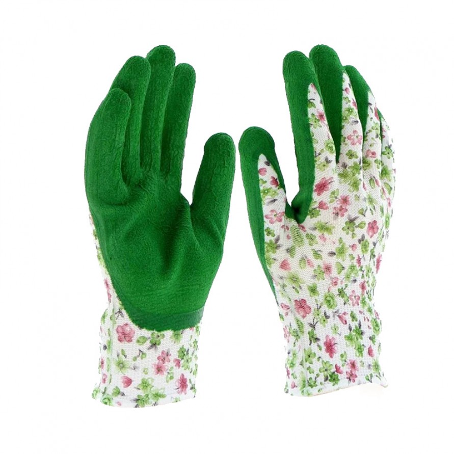 Floral print foam latex gardening gloves